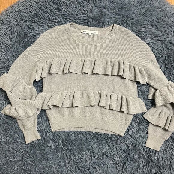 Revolve English Factory Gray Tiered Ruffle Semi Crop Sweater Size S - Picture 2 of 5
